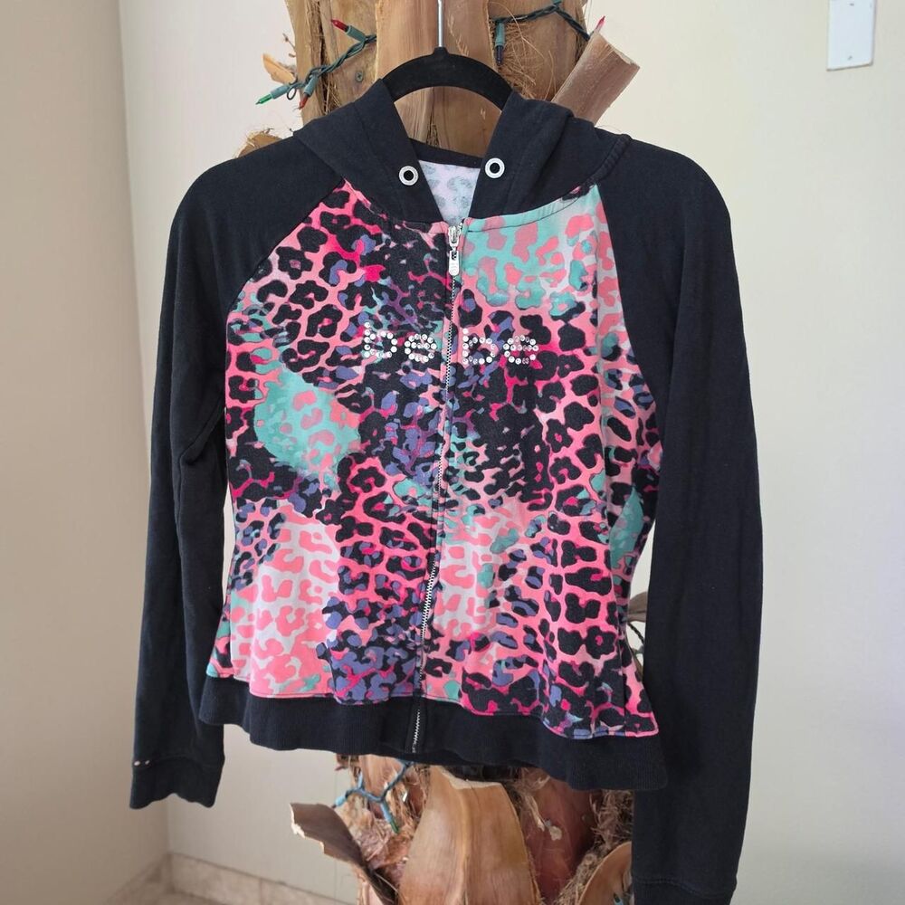 Vintage Y2k Bebe Leopard Print Rhinestone Hoodie